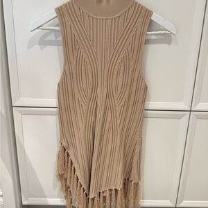⭐️ Never Worn Cult Gaia Fringed Tan Sleeveless Knit Top ⭐️